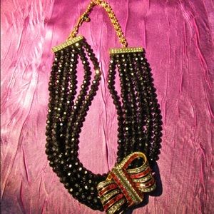 Heidi Daus Crystal & Pearl Bow Tie Necklace